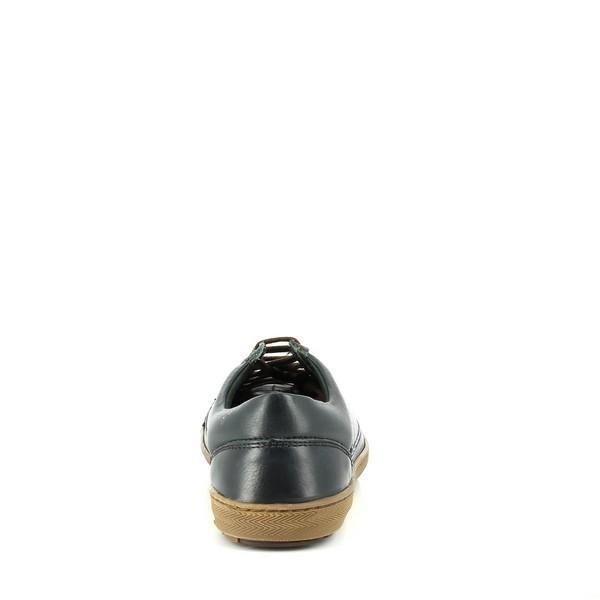 The back view highlights the sneaker's clean, streamlined design with minimalistic details. The heel area is crafted for stability and support, showcasing the durable construction and high-quality leather.