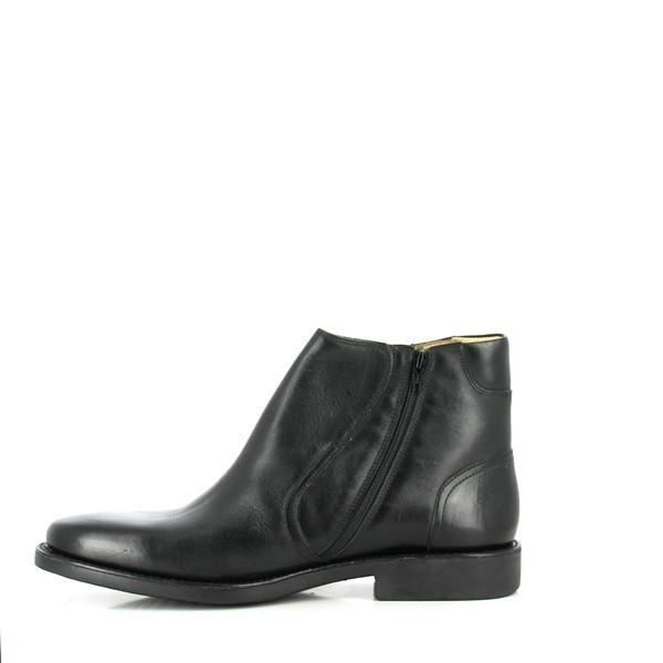 The inner side reveals the soft, genuine sheepskin lining and padded collar for comfort. The smooth black leather continues on this side, with minimal design interruptions, offering a clean and timeless appearance.