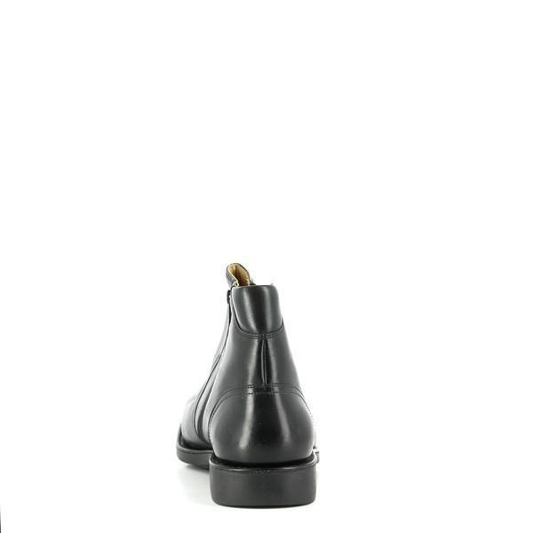 A clean and sturdy back view with a slight taper at the heel for a snug fit. The ankle height is shown clearly, and the soft leather material gives it a flexible, comfortable feel. The seam down the back is finely stitched.