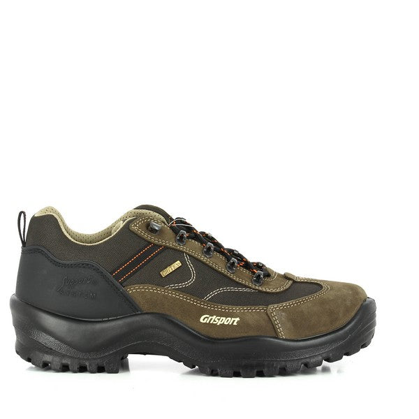A close-up of the Grisport 10670S44G Brown Trekking Sneaker, showcasing its premium leather upper, sturdy synthetic sole, and sleek, durable design.