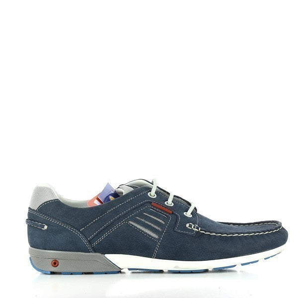 A close-up of the Grisport 43206T3 Blue Lace-Up Shoe, showcasing its smooth leather upper, precise stitching, and sturdy synthetic sole for durability.