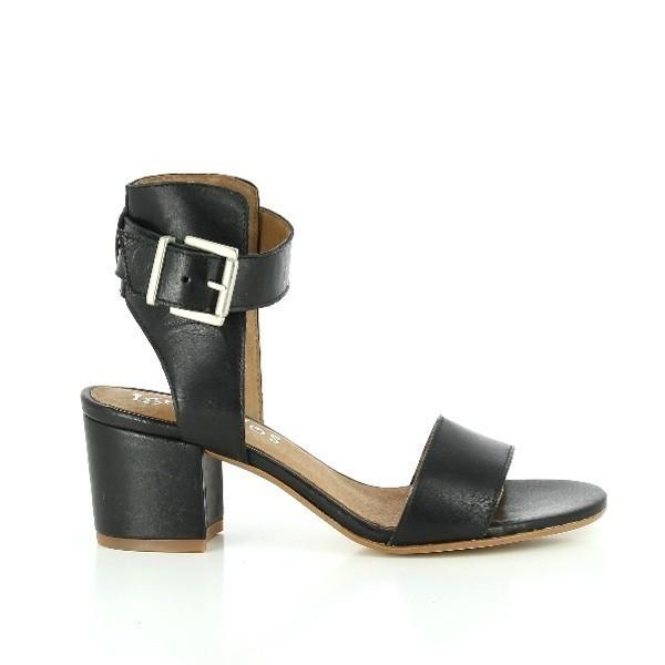 A side profile of the Igualados 6451 Black Sandals, highlighting the sleek slingback design, smooth leather upper, and 6cm heel-platform height for a sophisticated look.