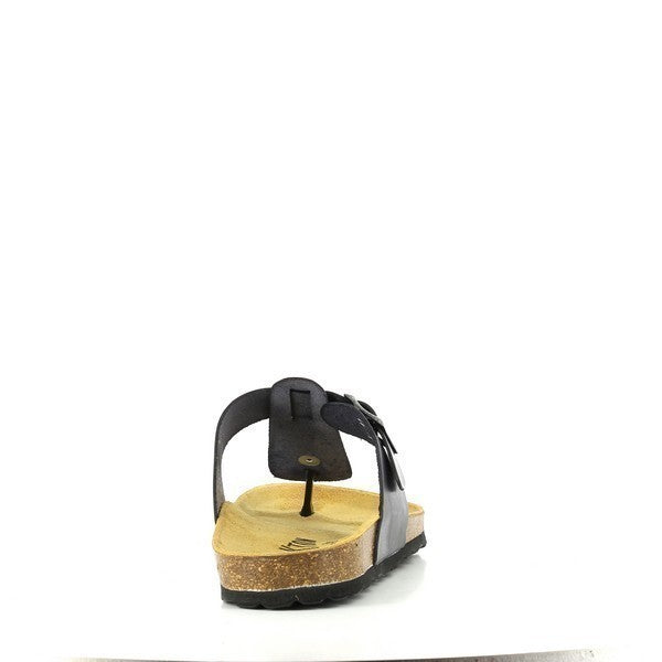 A rear view displaying the subtle 2.5cm heel platform and expert craftsmanship of Plakton's 100012 Navy Thong Sandals. Crafted in Spain, these sandals boast quality and style, making them a versatile addition to any wardrobe.