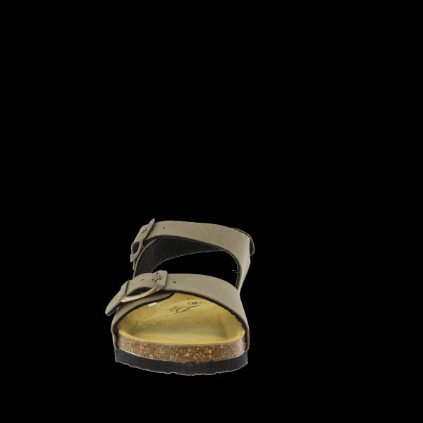 From the front, the sandals display the contoured shape of the cork footbed, providing optimal support for growing feet. The sturdy construction and reinforced stitching ensure durability, while the plush leather lining offers breathability and comfort.