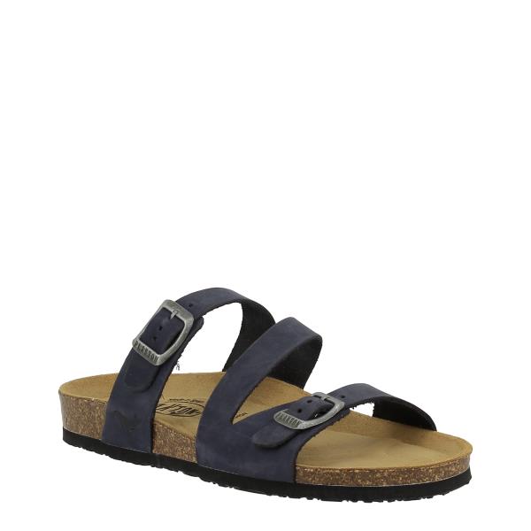 An angled shot capturing the round toe shape and the adjustable instep strap of the sandal. Crafted in Spain, it combines premium leather with Memory Cushion Technology for optimal comfort and support.