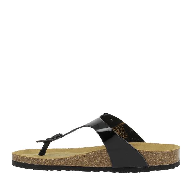 Explore the interior craftsmanship of Plakton's 181671 Black Thong Sandals, featuring plush leather lining and memory cushion technology, ensuring luxurious comfort and support.