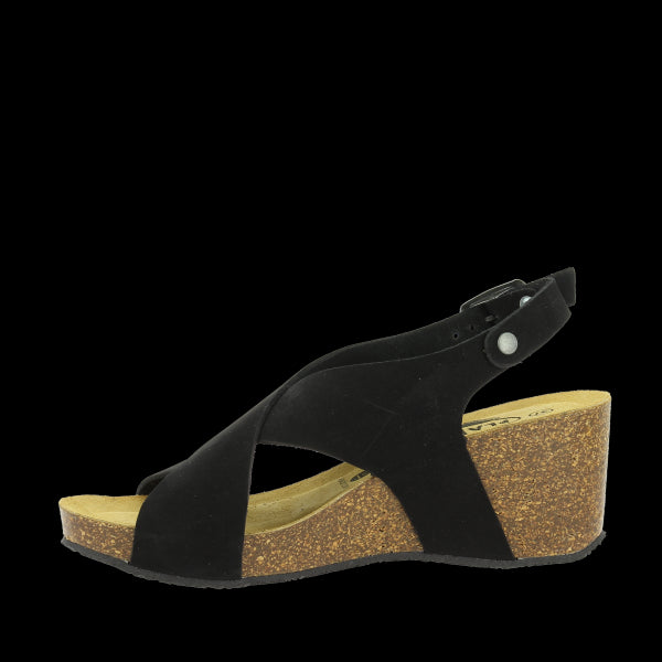 The inside view reveals the plush memory cushion technology and smooth leather lining, ensuring superior comfort and support. The contoured cork footbed is also visible, providing enhanced arch support and cushioning.