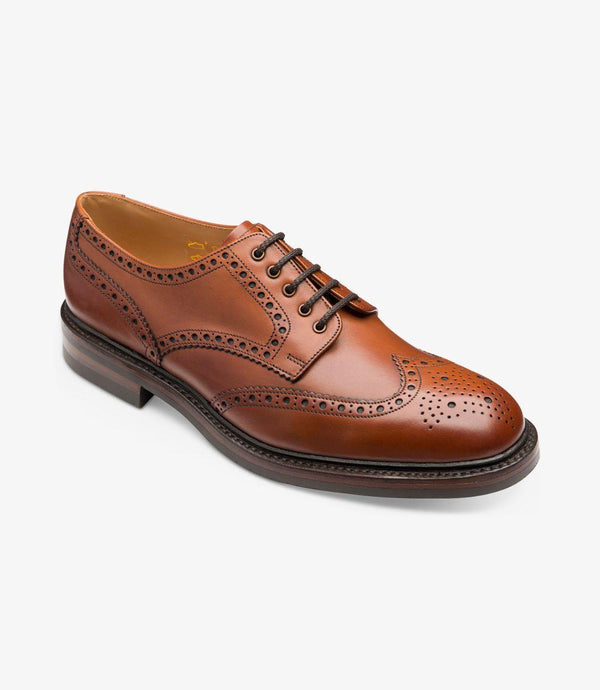LOAKE CHESTER MAHOGANY DERBY BROGUE RUBBER SOLE F-MEDIUM