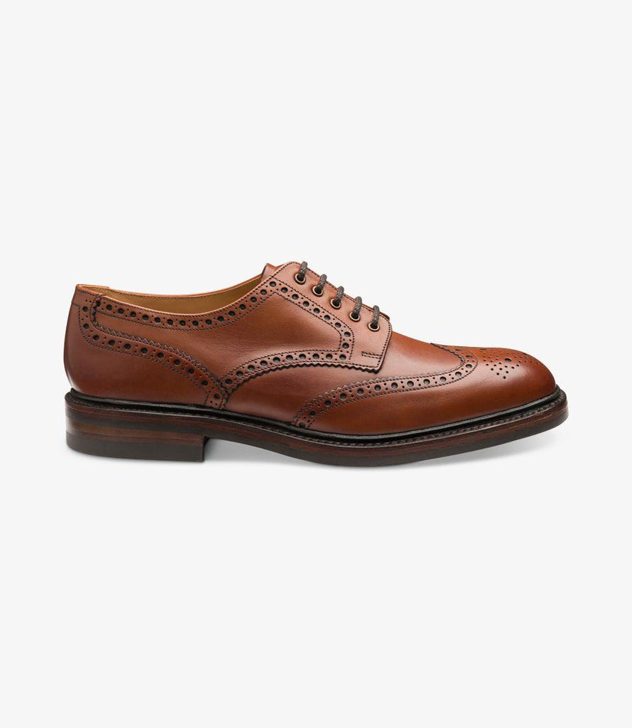 LOAKE CHESTER MAHOGANY DERBY BROGUE RUBBER SOLE F-MEDIUM