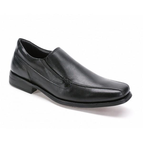 A pair of Anatomic Frutal Black Driver Shoes is displayed on a sleek, modern surface. The shoes feature smooth, full-grain black leather uppers with a polished, vintage burnish. Their round toe shape and low 2cm heel-platform height give them a classic yet contemporary look. The luxurious interior is lined with soft sheepskin, while the cushioned footbeds with dual layers of foam and latex provide added comfort. 