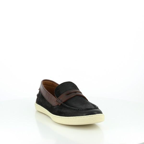 A slightly angled view of the Anatomic Lages Burgundy & Black Loafers, capturing both the side and the front of the shoe. This perspective showcases the luxurious color contrast and burnished finish, as well as the refined shape and elegant silhouette of the loafer.