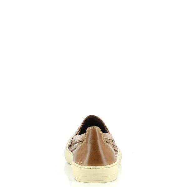The heel view of the shoe, showing the sturdy construction, with visible stitching along the edge and the classic driver shoe detailing at the back.
