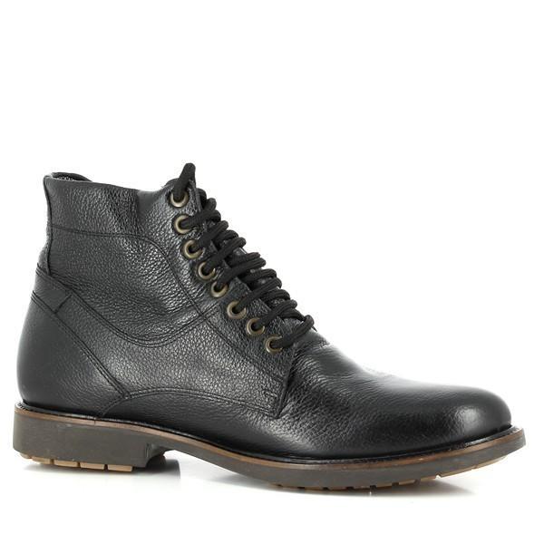 This side view of the Anatomic Wethi Black Lace-Up Boots showcases the smooth, supple leather upper and the sleek, streamlined design. The round toe shape and elegant stitching highlight the boot's classic and refined appearance.