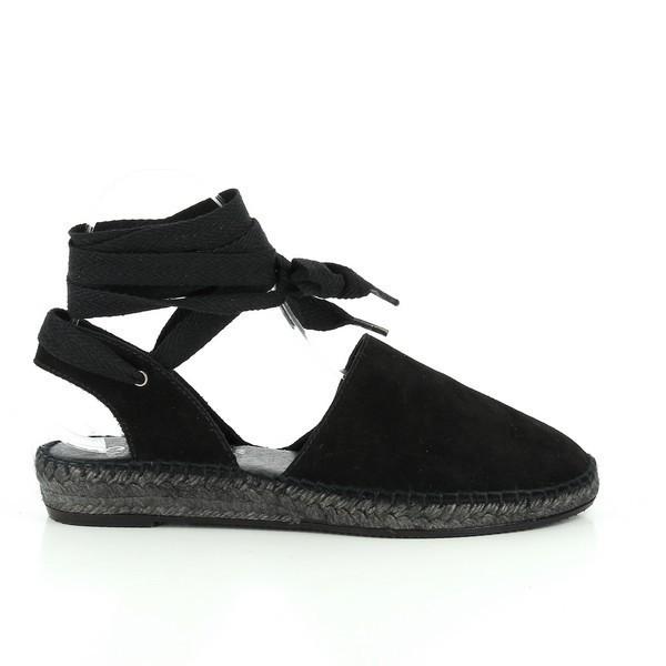 The image features a pair of Calzanor 1947 Black Ankle Tie Espadrilles, elegantly displayed against a soft, neutral backdrop. The sleek black leather upper glistens subtly, showcasing the high-quality craftsmanship. The unique ankle tie adds a stylish touch, while the classic round toe shape enhances its timeless appeal. The 2.8cm jute platform sole is visible, emphasising both comfort and support. These espadrilles are perfect for summer outings, exuding a chic and effortless vibe.