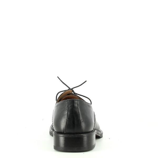 A rear view of the shoes, emphasizing the clean, smooth lines of the heel, along with the durable rubber sole and understated heel height for comfort and style.