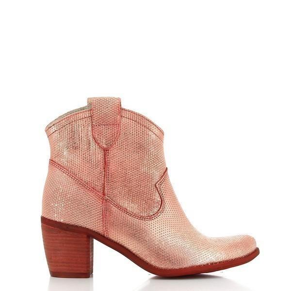 A clean side profile of the Felmini 7487 Red Ankle Boots, showcasing the sleek, smooth red leather upper and the subtle curve of the round toe. The boots have a sophisticated yet rugged cowboy style, with a simple, elegant line that highlights the craftsmanship.

