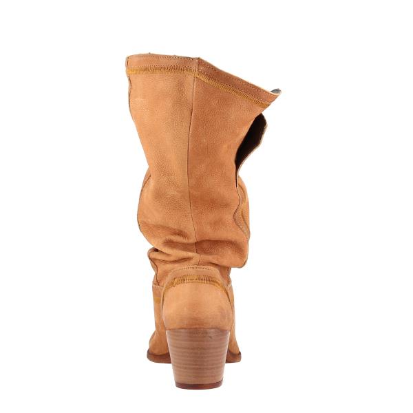 The rear view highlights the clean, vertical seam running along the shaft, accentuating the streamlined silhouette. The textured leather surface adds a touch of rugged elegance, while the sturdy heel and supportive sole ensure stability and style from every angle.