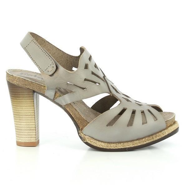 This photo captures the sleek, elegant profile of the Felmini 8976 Avorio Grey Sandals, showcasing the smooth leather upper with intricate die-cut details along the sides. The round peep toe and ankle strap are clearly visible, offering a stylish and contemporary look.