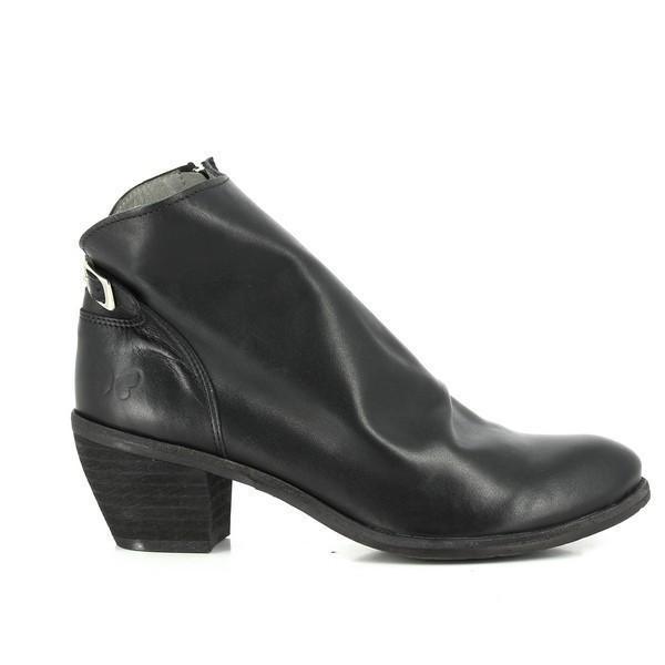 The Felmini A130 Coal Black Ankle Boot showcases its sleek leather upper, with a smooth and polished finish. The 6cm heel provides subtle height, complementing the elegant design.