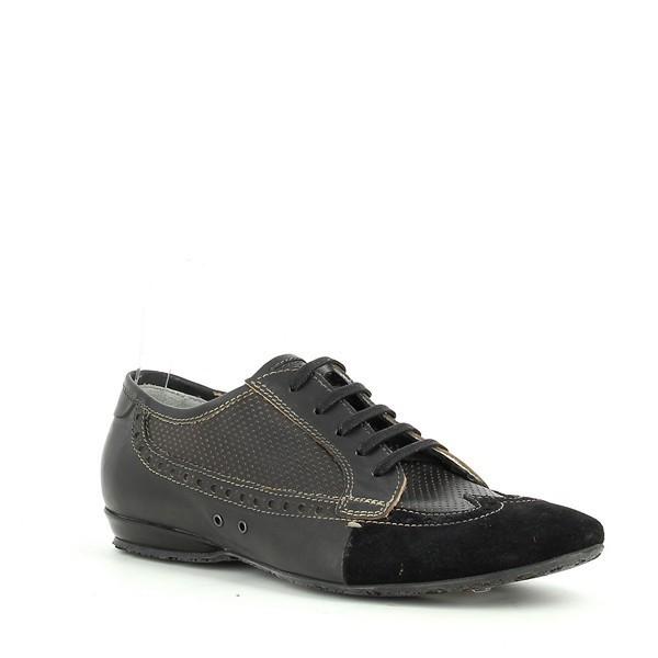 Showcasing the shoe at a slight angle, emphasising the elegant lace-up design, the subtle sheen of the premium leather upper, and the seamless stitching.