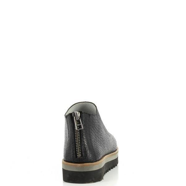 A focused shot of the back zipper, emphasizing its practicality and style, with the snake print pattern extending seamlessly down to the sole for a polished look.