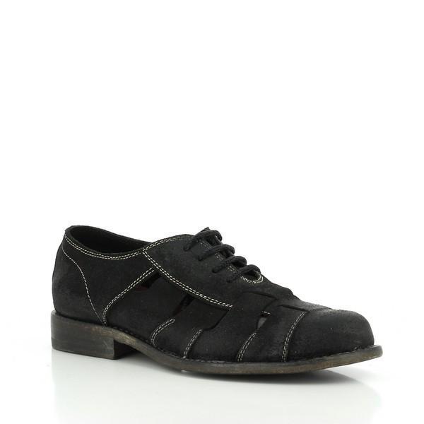 A dynamic angled view highlighting the classic round toe, elegant lace-up design, and the hand-finished detailing of the leather.


