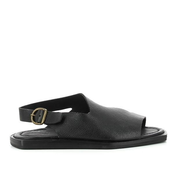 The side of the Forte S184254 Black Slingback Sandals, showcasing the sleek leather upper, open-toe design, and the adjustable slingback strap. The subtle 1.5 cm platform adds a refined touch to the profile.