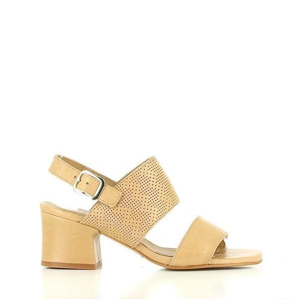 A sleek profile of the Igualados 6691 Beige Slingback Sandals, showcasing the smooth leather upper, elegant two-strap design, and a sturdy 7.5cm heel.