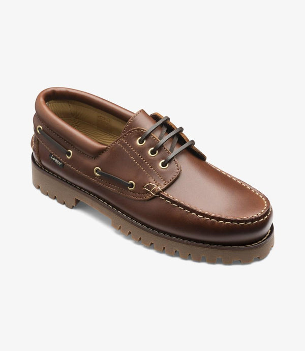 LOAKE 522 BROWN BOAT SHOE RUBBER SOLE F-MEDIUM