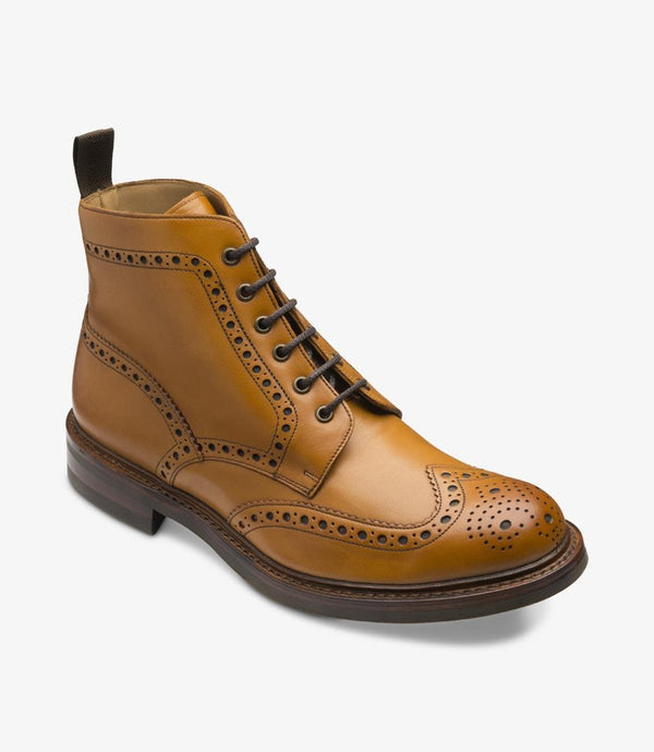 LOAKE BEDALE TAN BROGUE BOOT RUBBER SOLE G-WIDE