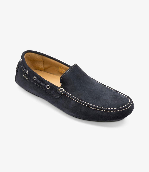LOAKE DONINGTON NAVY SUEDE DRIVER SHOE MOCCASIN SOLE F-MEDIUM