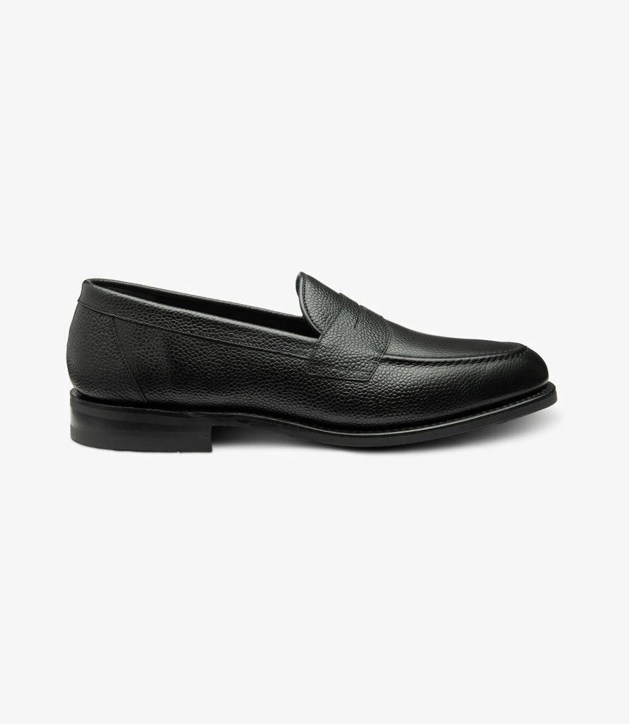 LOAKE IMPERIAL GRAIN BLACK LOAFER SLIP ON RUBBER SOLE F-MEDIUM