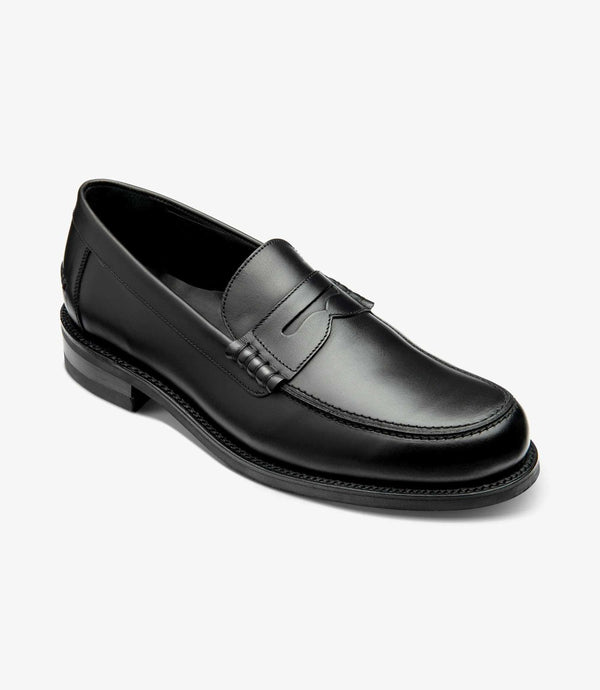 LOAKE KINGSCLIFFE BLACK LOAFER SLIP ON RUBBER SOLE F-MEDIUM