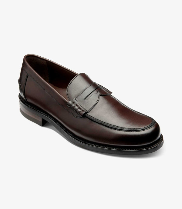 LOAKE KINGSCLIFFE DARK BROWN LOAFER SLIP ON RUBBER SOLE F-MEDIUM