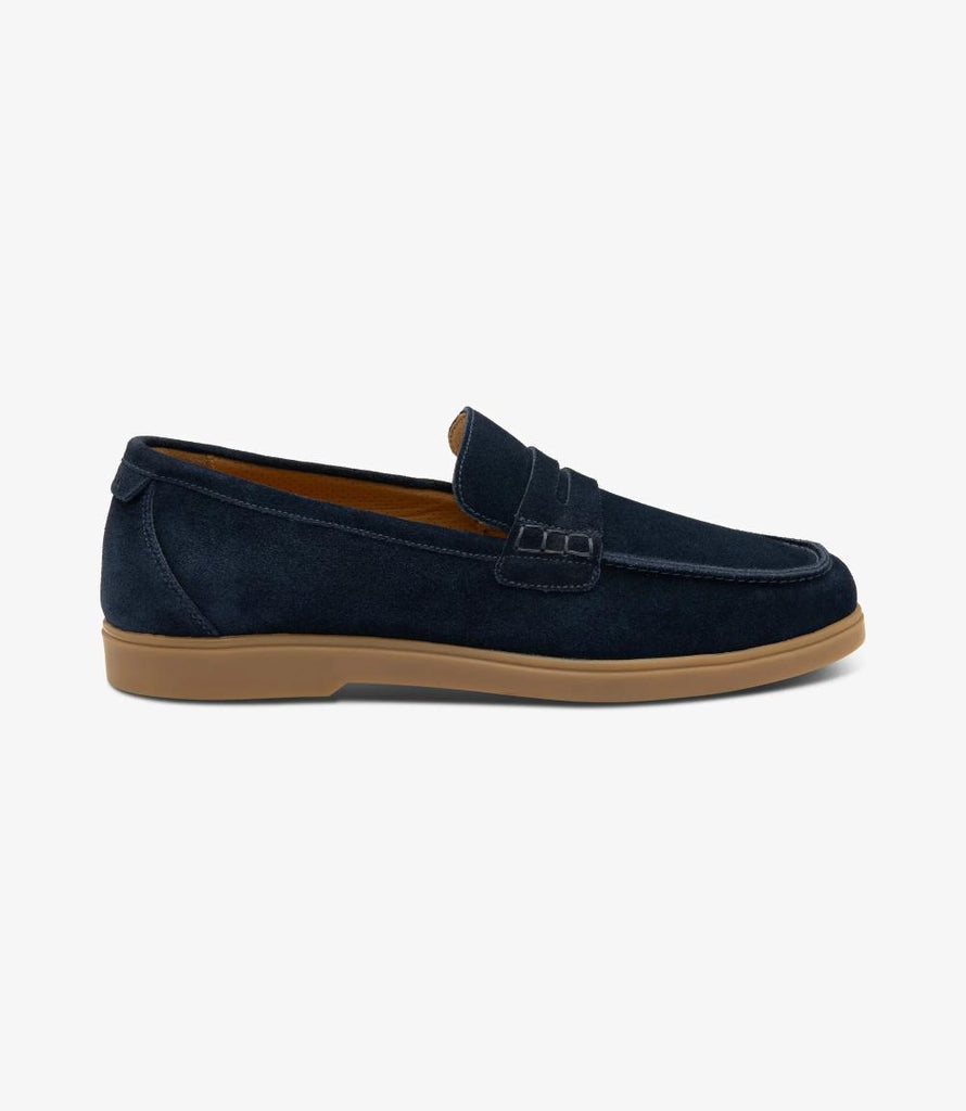 LOAKE LUCCA NAVY SUEDE LOAFER RUBBER SOLE F-MEDIUM