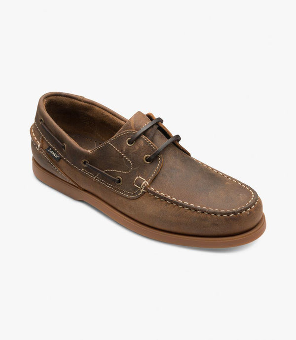 LOAKE LYMINGTON OILED BROWN BOAT SHOE RUBBER SOLE F-MEDIUM