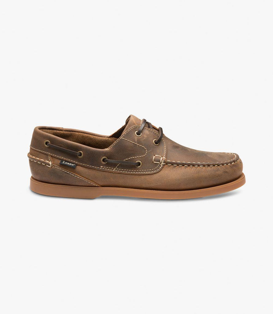 LOAKE LYMINGTON OILED BROWN BOAT SHOE RUBBER SOLE F-MEDIUM