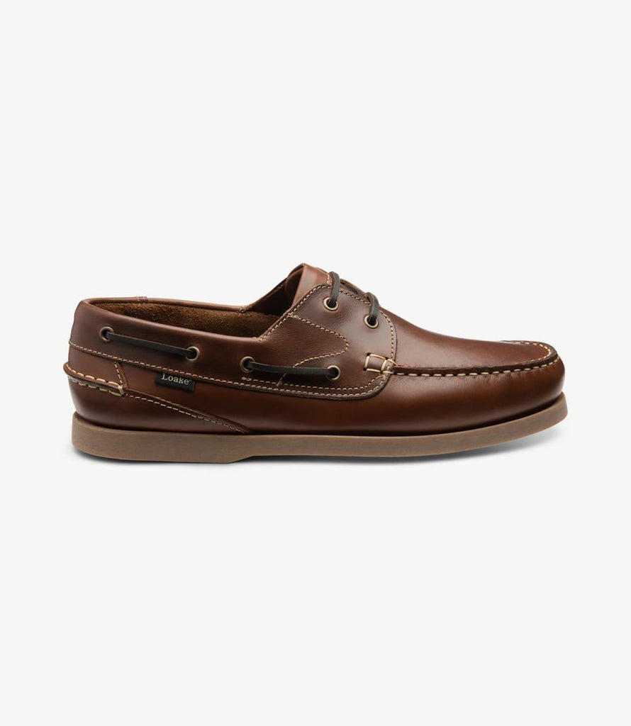 LOAKE LYMINGTON BROWN BOAT SHOE RUBBER SOLE F-MEDIUM