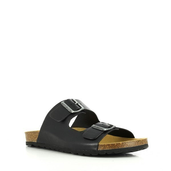This image showcases the sleek silhouette of Plakton's 100010 Black Men's Sandals, highlighting the durable leather upper and eco-friendly cork sole. The classic black color exudes sophistication, making these sandals a versatile addition to any wardrobe.