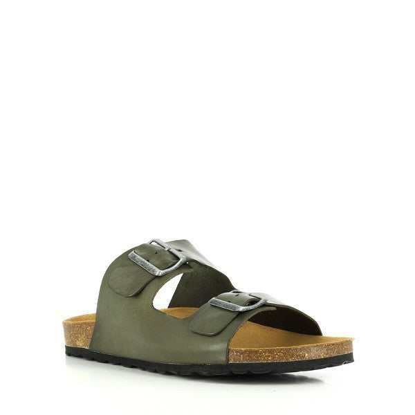 The exterior view showcases the sleek silhouette of Plakton's 100010 Khaki Men's Sandals, featuring a smooth leather upper in a sophisticated khaki hue. The adjustable straps with sturdy buckles add a touch of versatility, while the rounded toe shape ensures natural comfort and movement. Crafted with precision and style, these sandals epitomize modern sophistication.