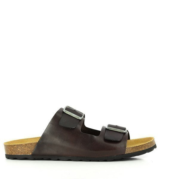 The exterior view showcases the sleek silhouette of Plakton's 100010 Dark Brown Men's Sandals, featuring a rich, dark brown leather upper that exudes sophistication. The adjustable straps with sturdy buckles allow for a customized fit, while the rounded toe shape ensures natural comfort and movement. Crafted with precision and style, these sandals effortlessly blend classic design with modern flair.