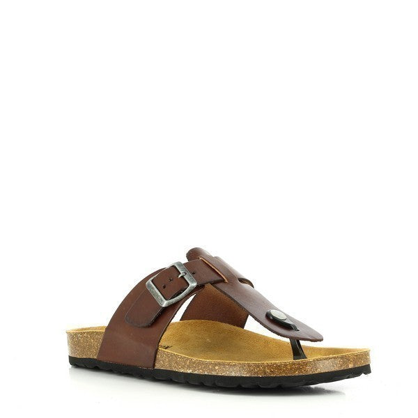A close-up shot revealing the plush bios contoured lining of Plakton's 100012 Brown Thong Sandals. Crafted with precision, the soft leather upper ensures comfort with every step.