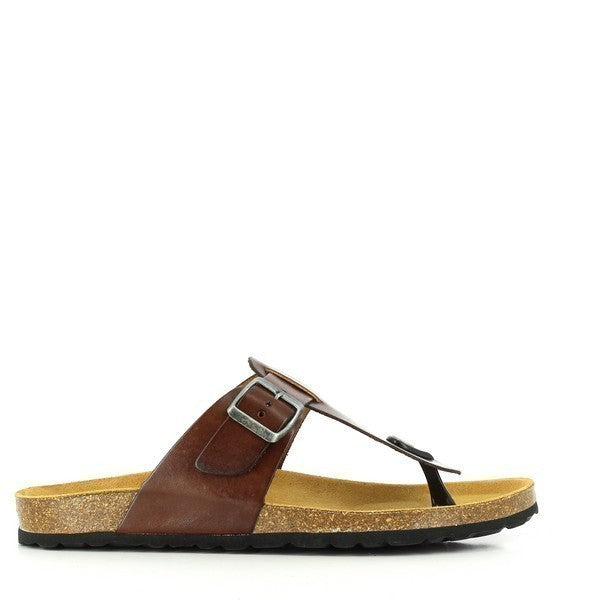 A close-up shot revealing the plush bios contoured lining of Plakton's 100012 Brown Thong Sandals. Crafted with precision, the soft leather upper ensures comfort with every step.
