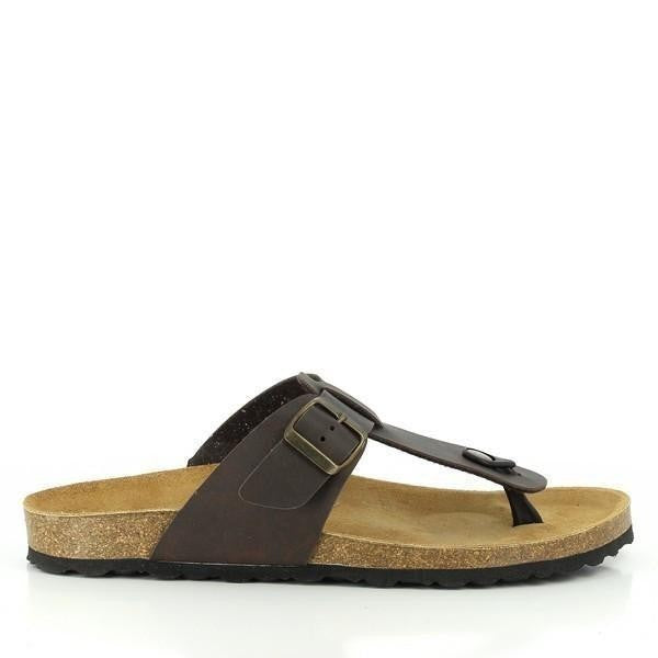 A close-up view showcasing the plush bios contoured lining of Plakton's 100012 Cedar Thong Sandals. Crafted with precision, the soft leather upper ensures comfort with every step.
