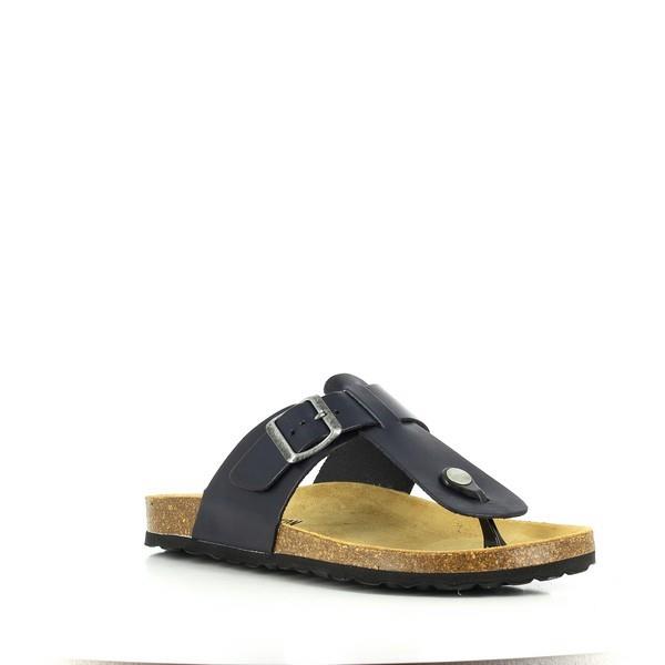 A close-up shot showcasing the plush bios contoured lining of Plakton's 100012 Navy Thong Sandals. The soft leather upper ensures comfort with every step, making them perfect for all-day wear.