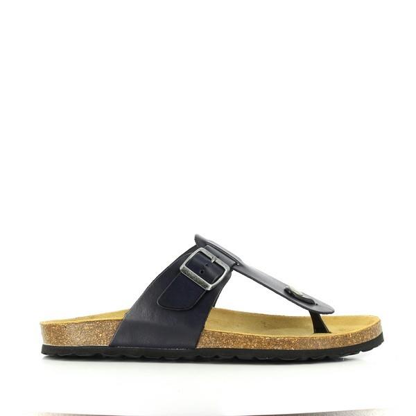 A close-up shot showcasing the plush bios contoured lining of Plakton's 100012 Navy Thong Sandals. The soft leather upper ensures comfort with every step, making them perfect for all-day wear.