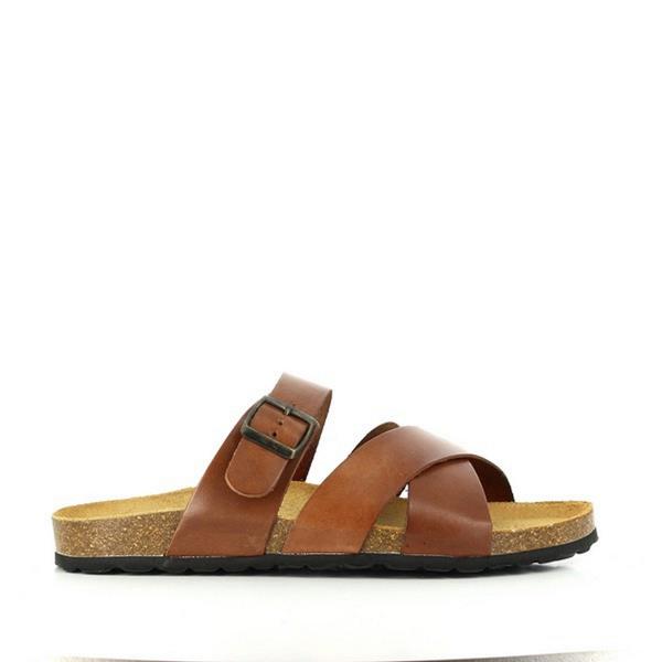 A detailed image showcasing the plush bios contoured lining of Plakton's 100021 Camel Multi Strap Sandals. Crafted with precision, the soft leather upper ensures comfort with every step, making them an ideal choice for all-day wear.