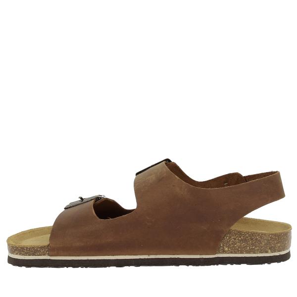 A close-up of the interior of the 175113 Brown Slingback Men's Sandals, revealing the soft leather lining and memory cushion technology for personalized comfort and superior support.