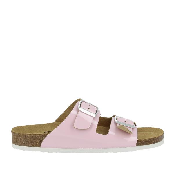 Capture the elegant profile of Plakton's 180010-OF Pink Slides, showcasing the vibrant pink hue and supple leather construction.