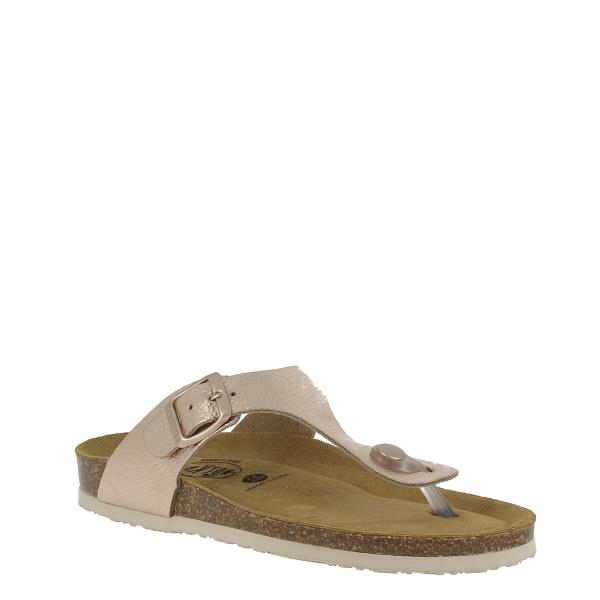 Showcase Plakton's 181671 Metallic Pink Thong Sandals from a stylish angle, emphasizing the adjustable buckle detail and ergonomic design, perfect for both comfort and fashionable appeal.